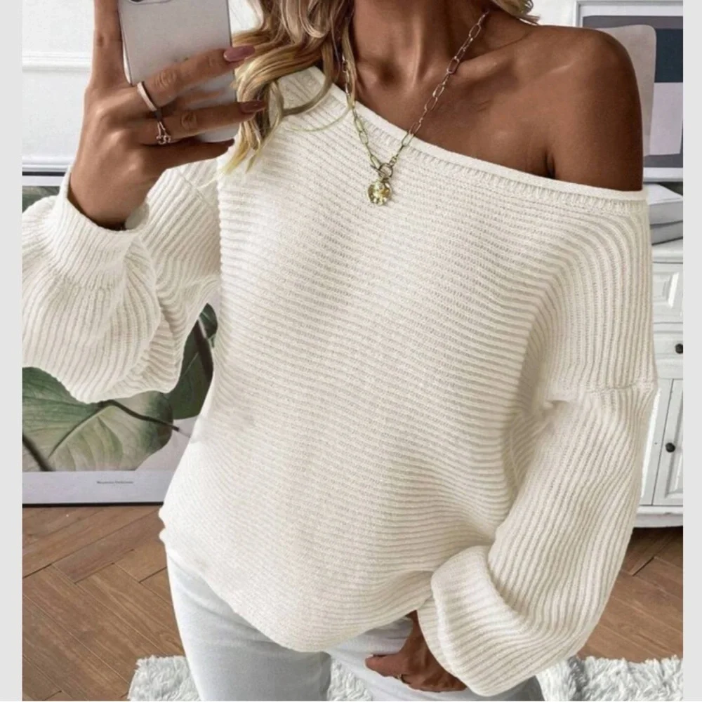 Luxe cream off shoulder knit sweater top